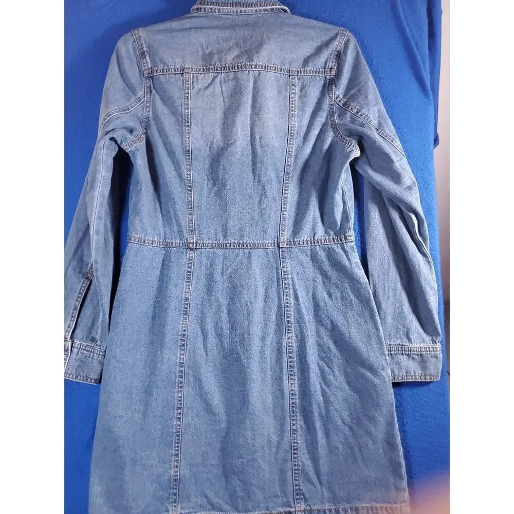 Frye Shirt Dress Women's Small Blue Denim Long Sleeve Button Front Tunic Pockets - Picture 5 of 15